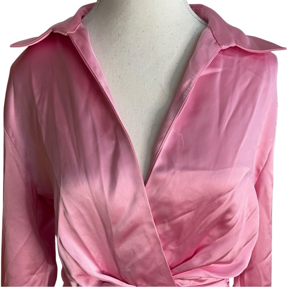 Zara Light Pink Satin Wrap-Style Mini Dress - Picture 4 of 12